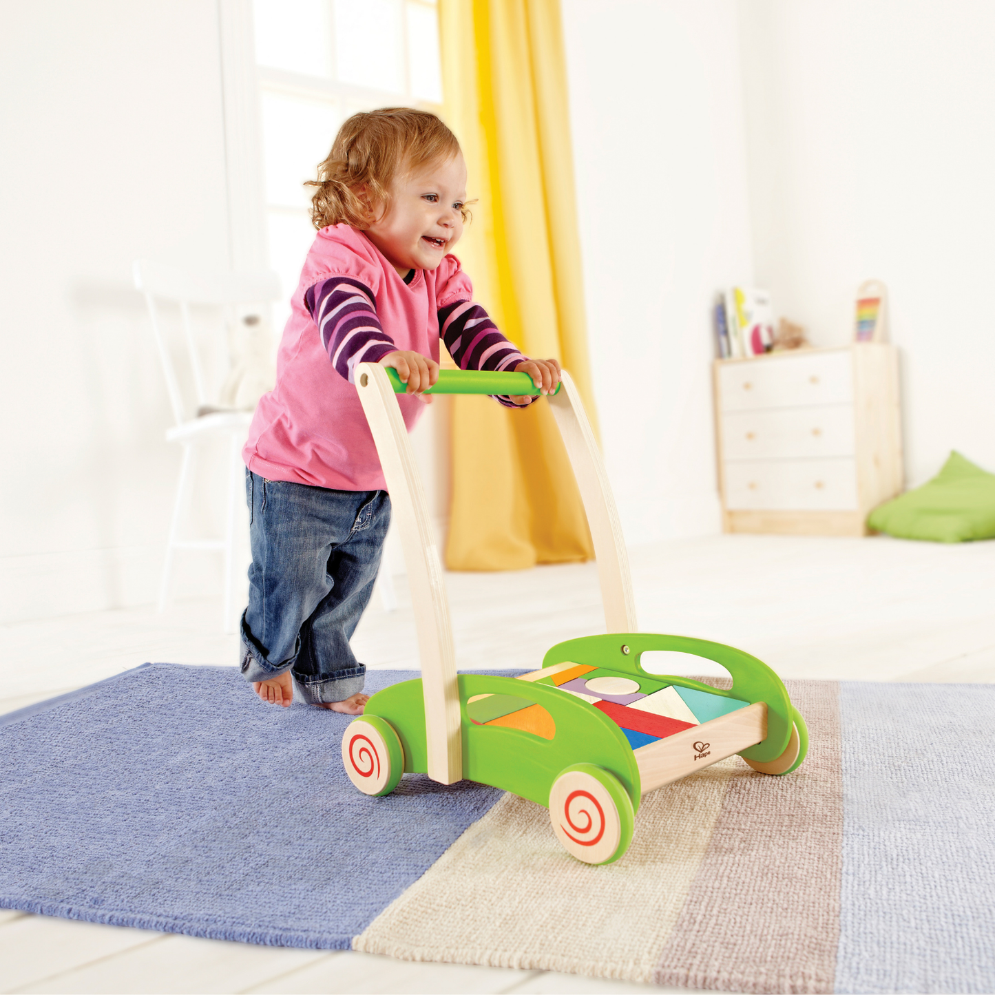 Carrito caminador de madera para empujar con bloques 21 piezas Play Essentials