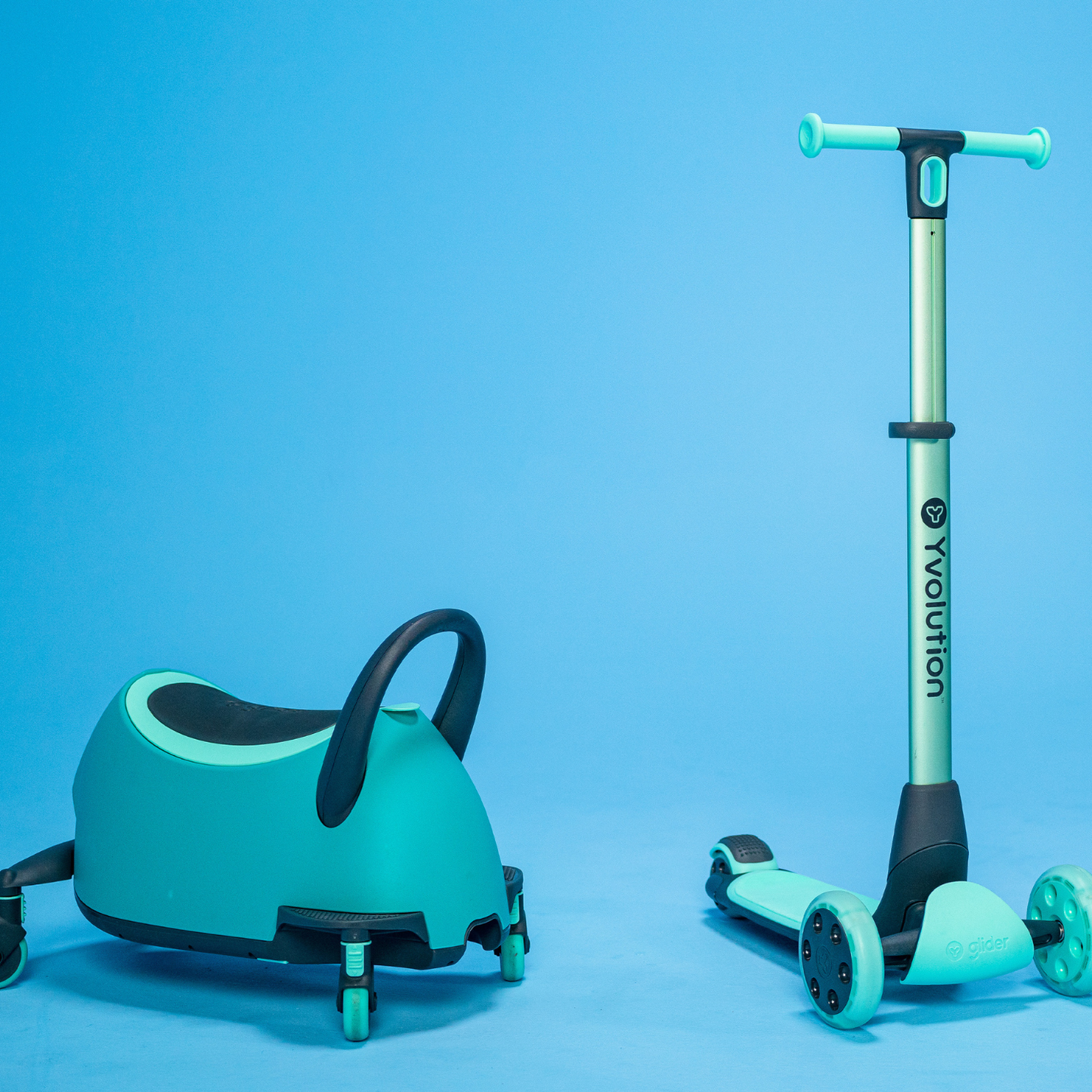 Yvolution correpasillos y scooter YGlider LUNA 3 en 1 con ruedas LED color verde, 10 meses a 10 años