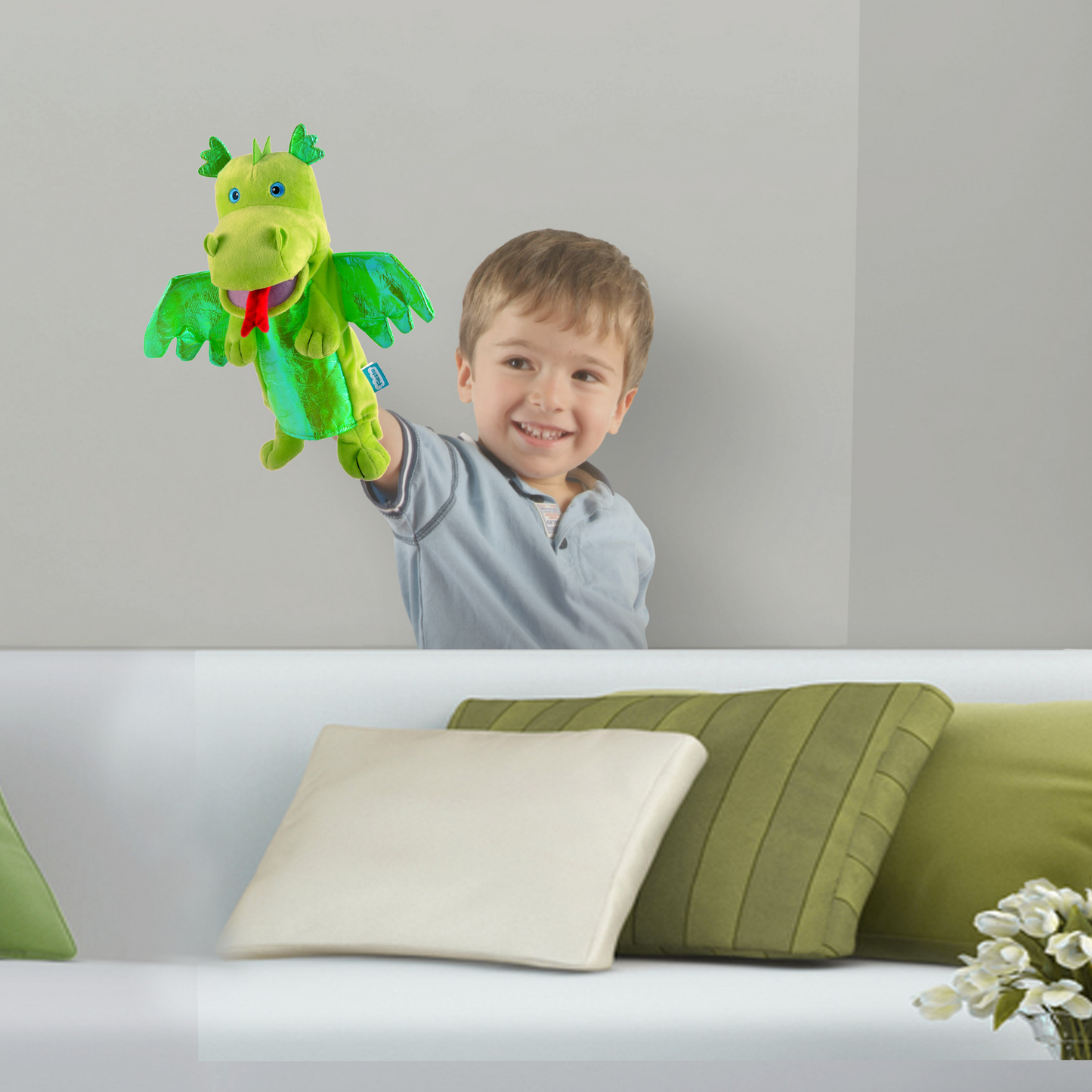 Títere de mano dragón verde