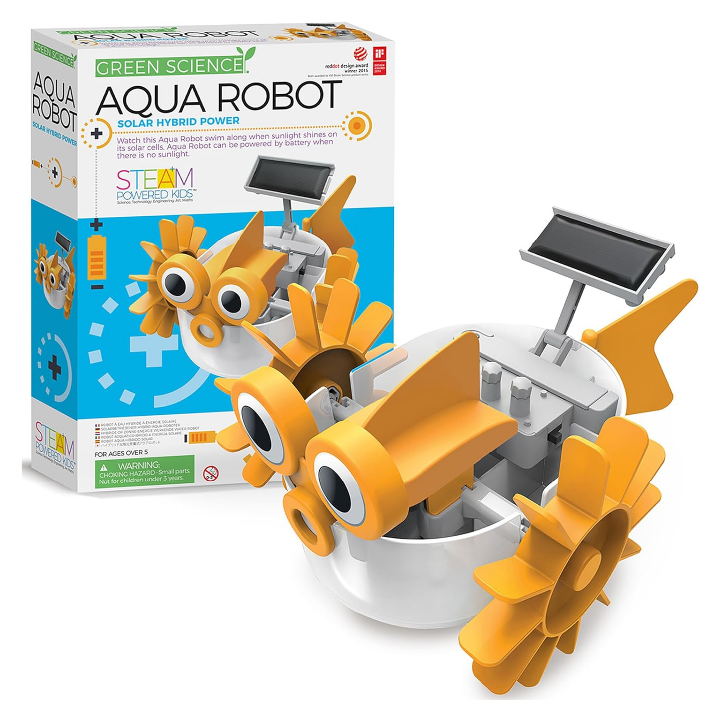 Set de robótica arma un robot acuátiico con energía solar híbrida