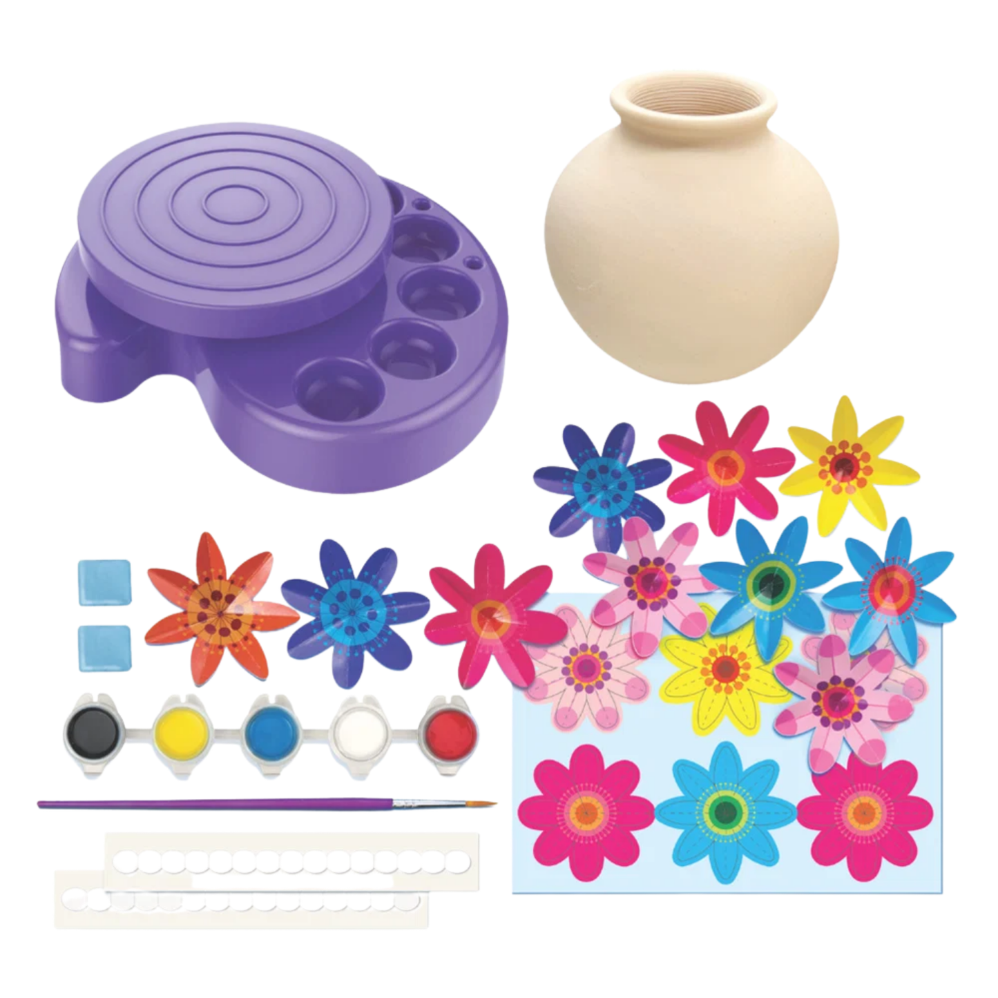 Set pinta y decora un jarrón floral arte giratorio