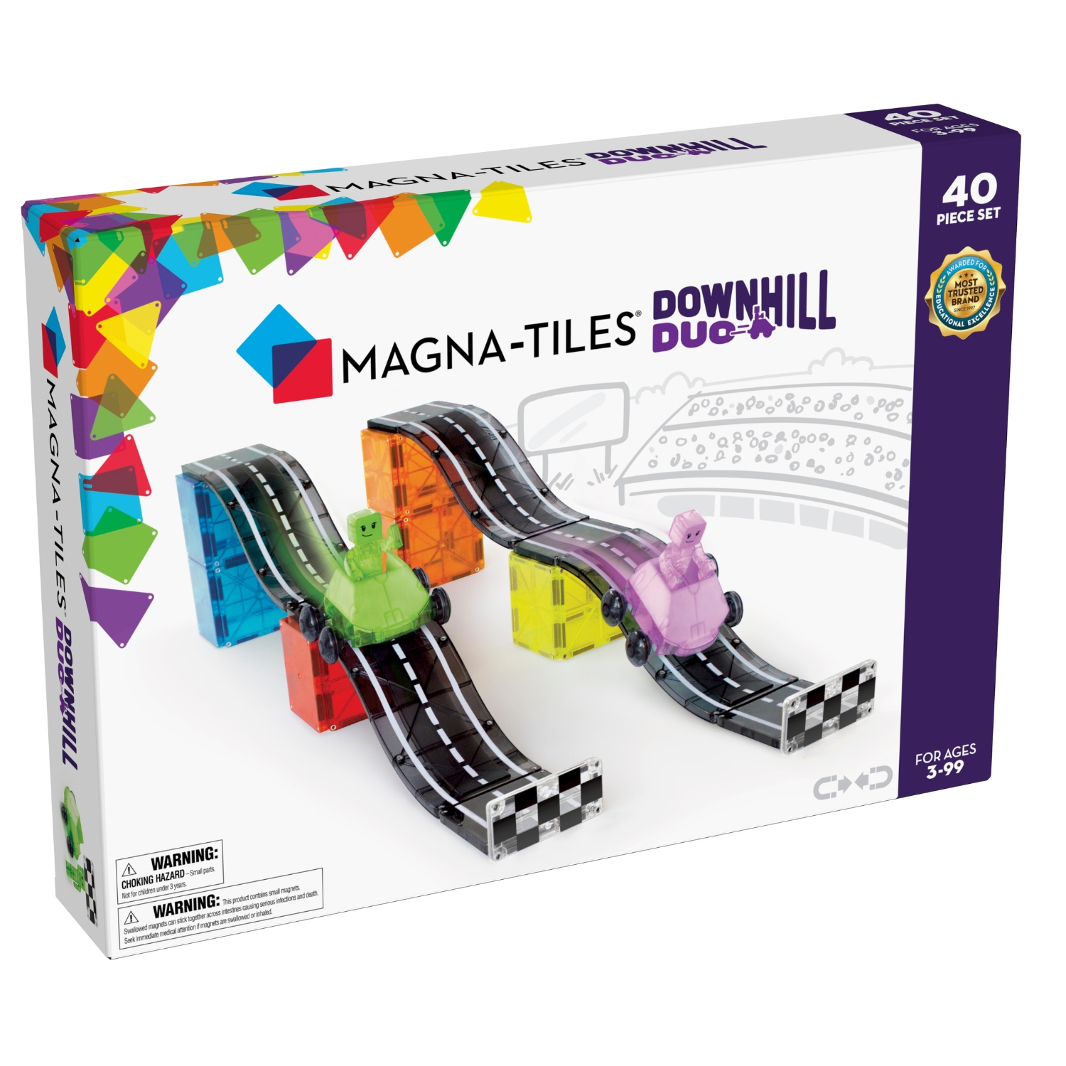Magna Tiles Set magnético Downhill Duo rampas de carreras imantadas con pilotos 40 piezas