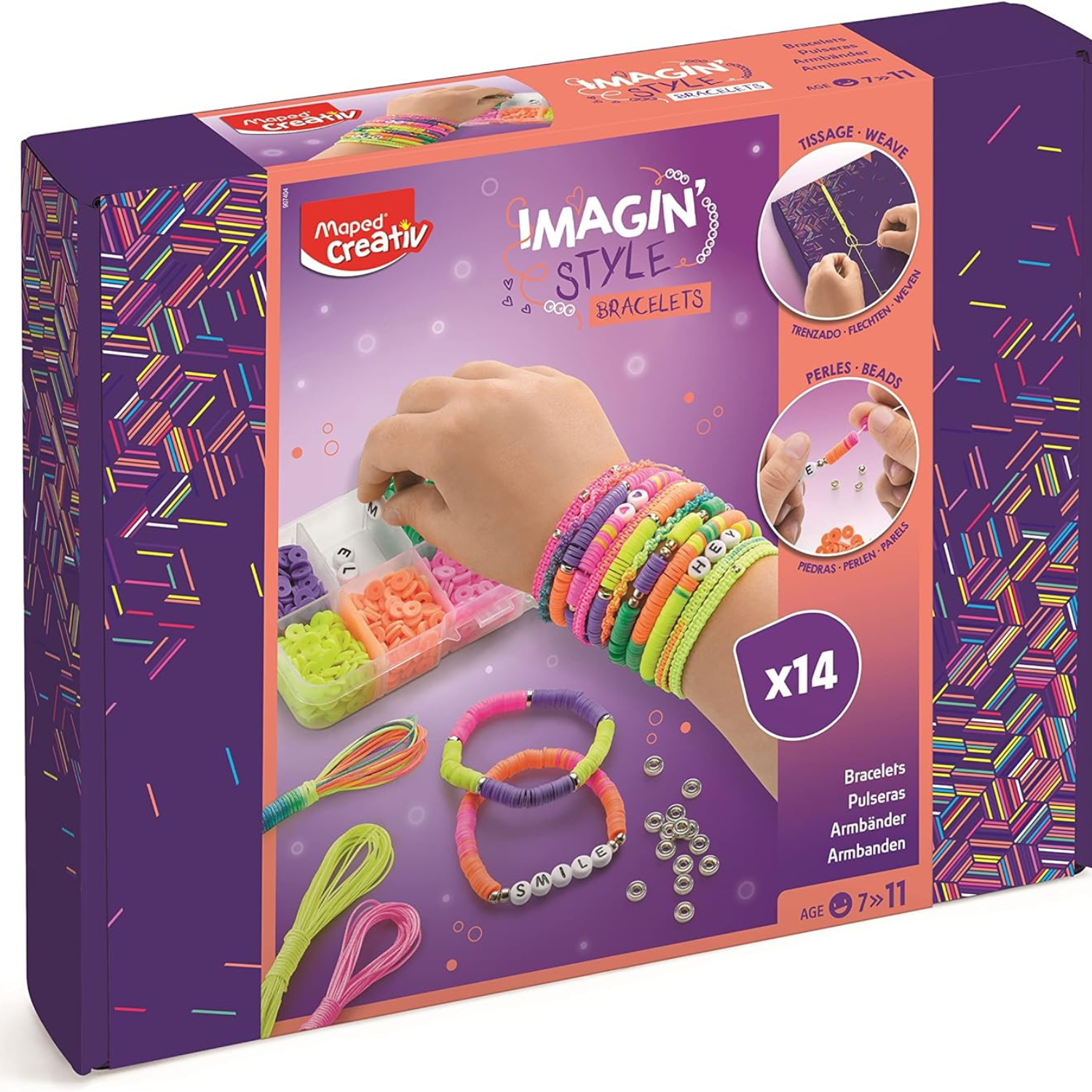 Maped crea pulseras trenzadas con cuentas ImaginStyle 14 modelos colores neón