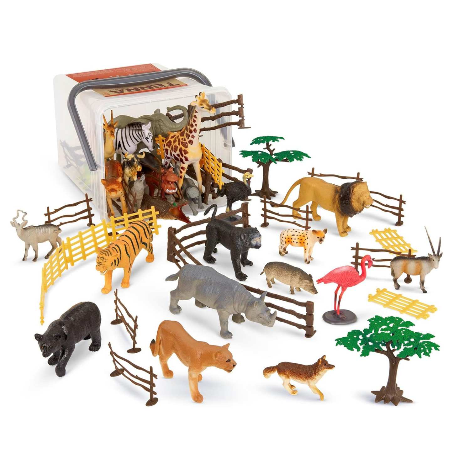 Balde con animales de la jungla y accesorios 60 piezas modelo nuevo