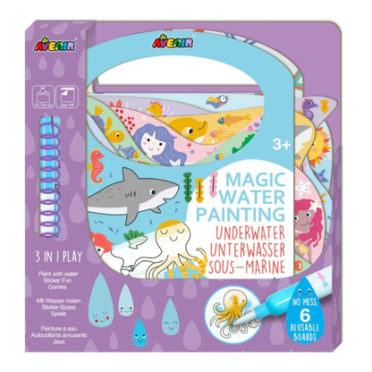 Libro de actividades para pintar con agua y stickers modelo bajo el mar