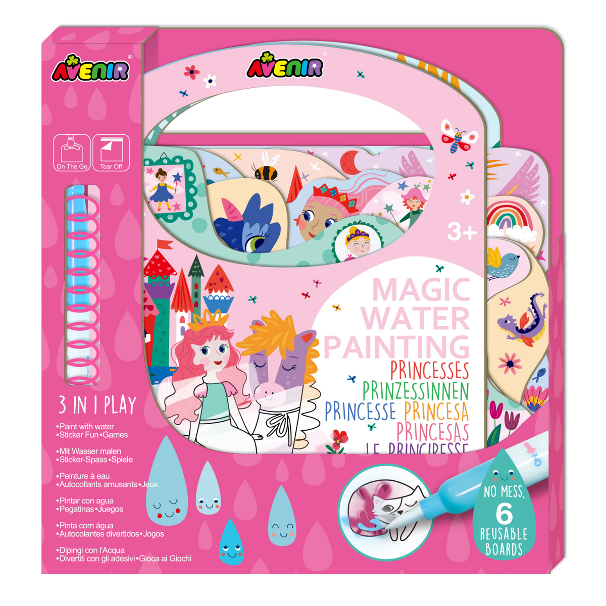 Libro de actividades para pintar con agua y stickers modelo princesas
