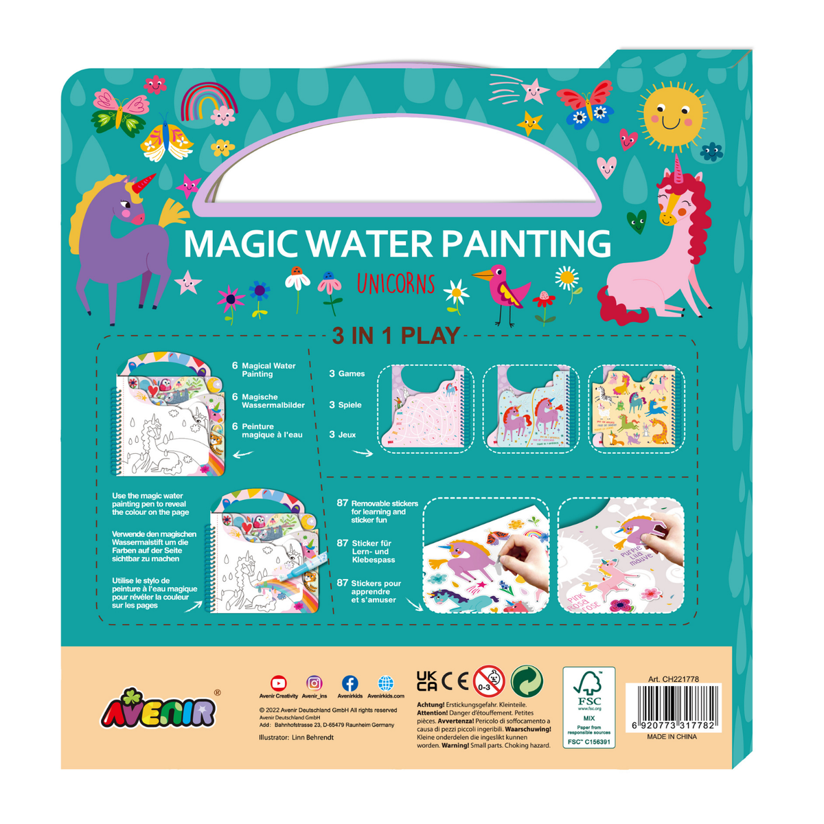 Libro de actividades para pintar con agua y stickers modelo unicornios