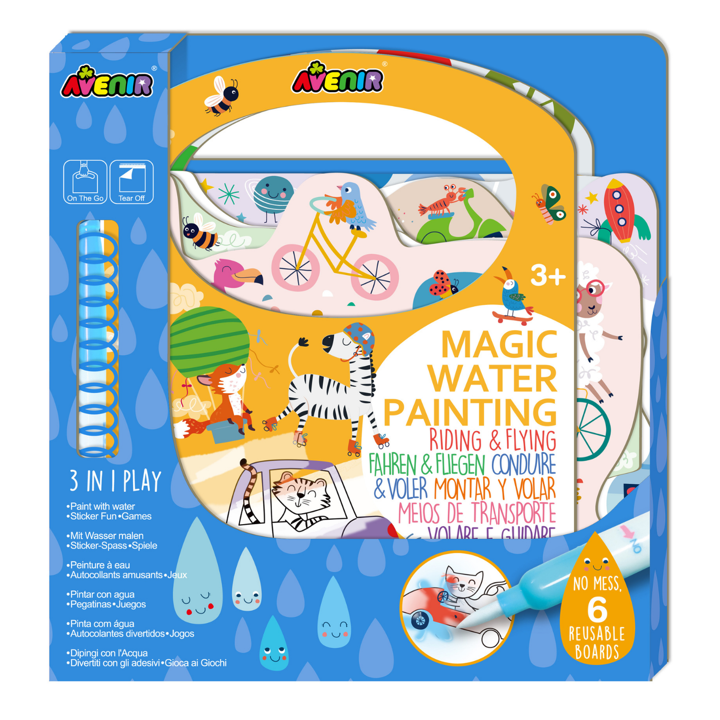 Libro de actividades para pintar con agua y stickers modelo ciudad