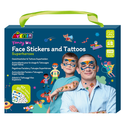 Set de stickers faciales y tatuajes temporales modelo superhéroes 137 piezas