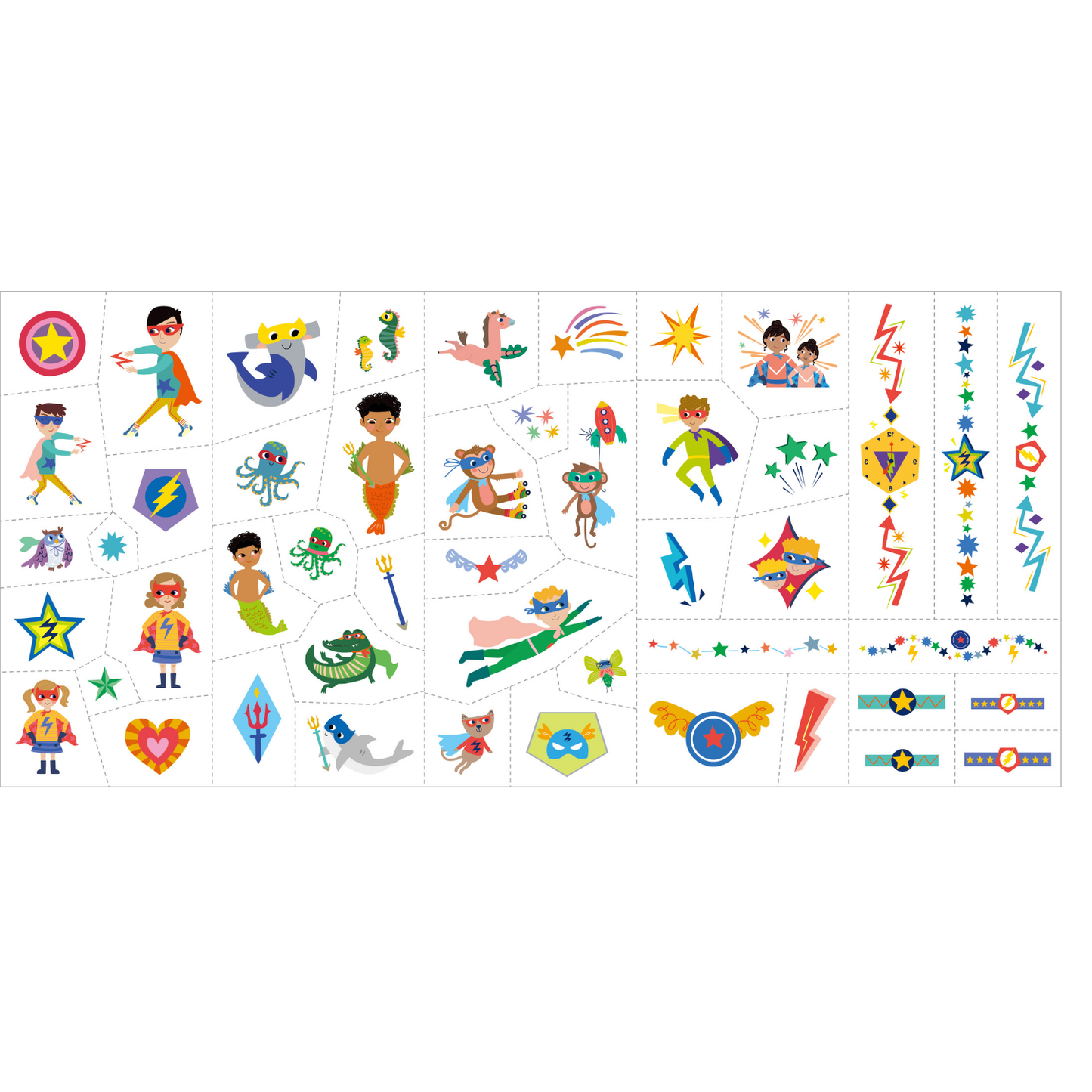 Set de stickers faciales y tatuajes temporales modelo superhéroes 137 piezas