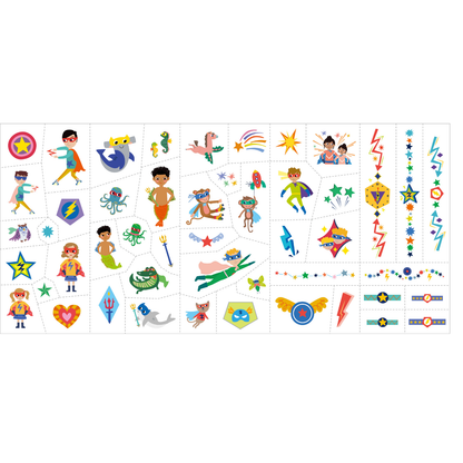 Set de stickers faciales y tatuajes temporales modelo superhéroes 137 piezas