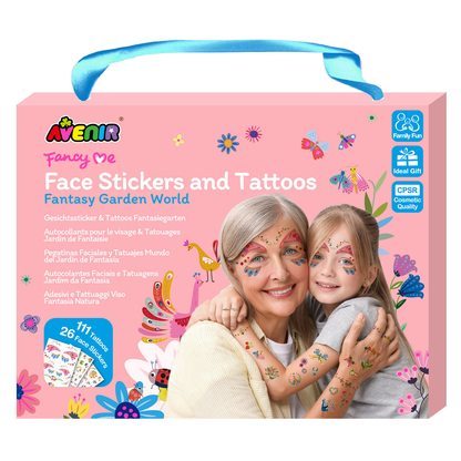 Set de stickers faciales y tatuajes temporales modelo jardín de fantasía 137 piezas