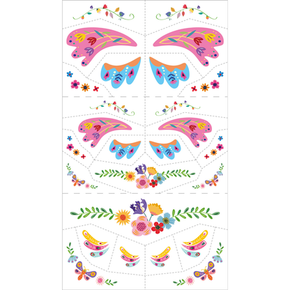Set de stickers faciales y tatuajes temporales modelo jardín de fantasía 137 piezas