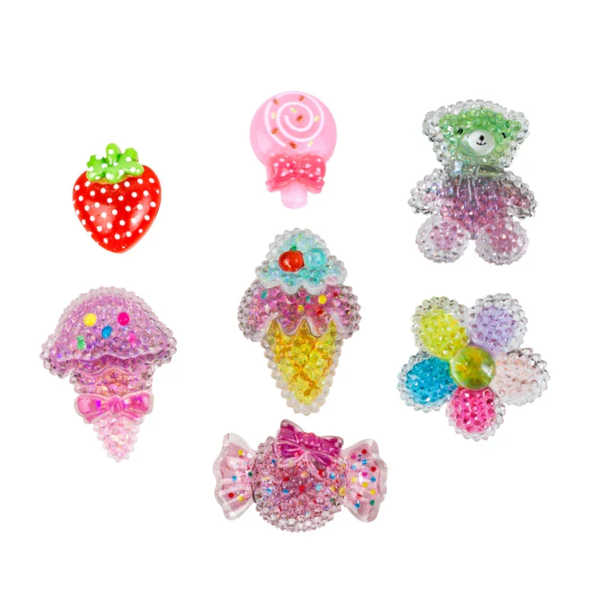 Set de 07 anillos brillantes modelo dulces delicias