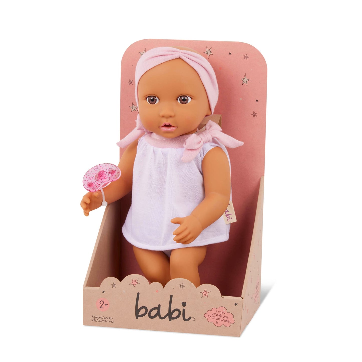 Muñeco bebé con vincha rosa y lazos rosas - modelo #2 nuevo