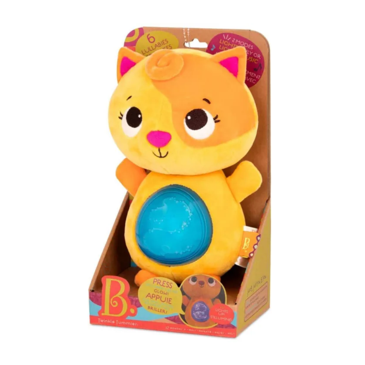 Gato de peluche musical con luces relajantes