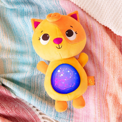 Gato de peluche musical con luces relajantes