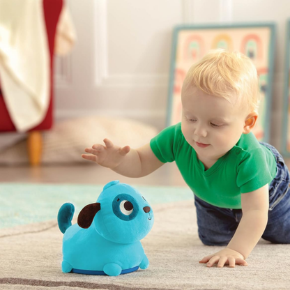 Perro azul de peluche interactivo con movimiento y sonido