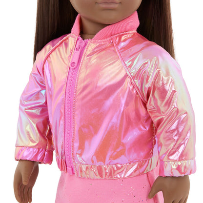Outfit deluxe rosa con casaca brillante
