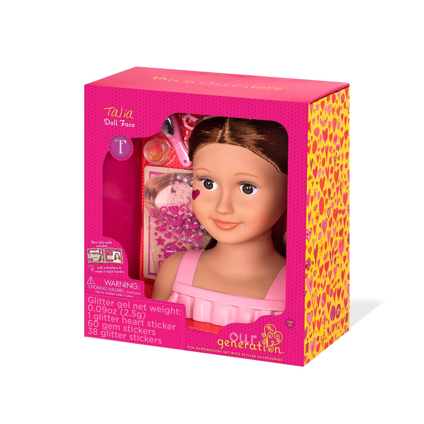 Cabeza de muñeca para peinar Talia con accesorios