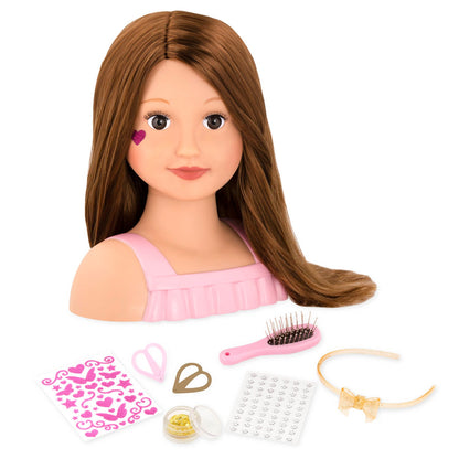 Cabeza de muñeca para peinar Talia con accesorios