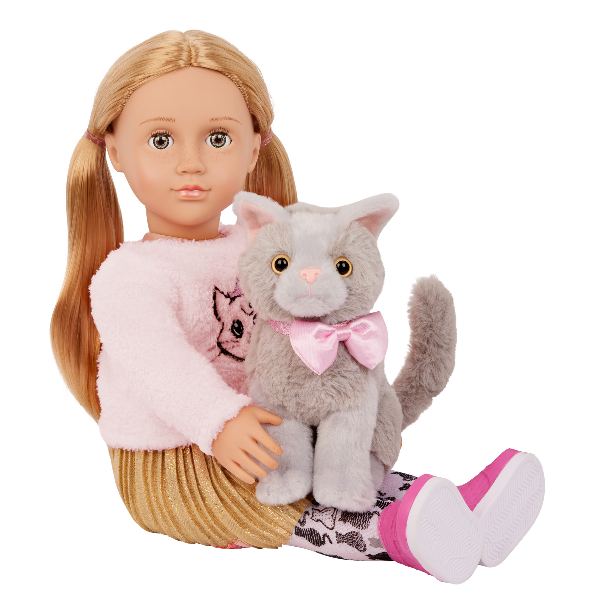 Muñeca Melena con gato de peluche