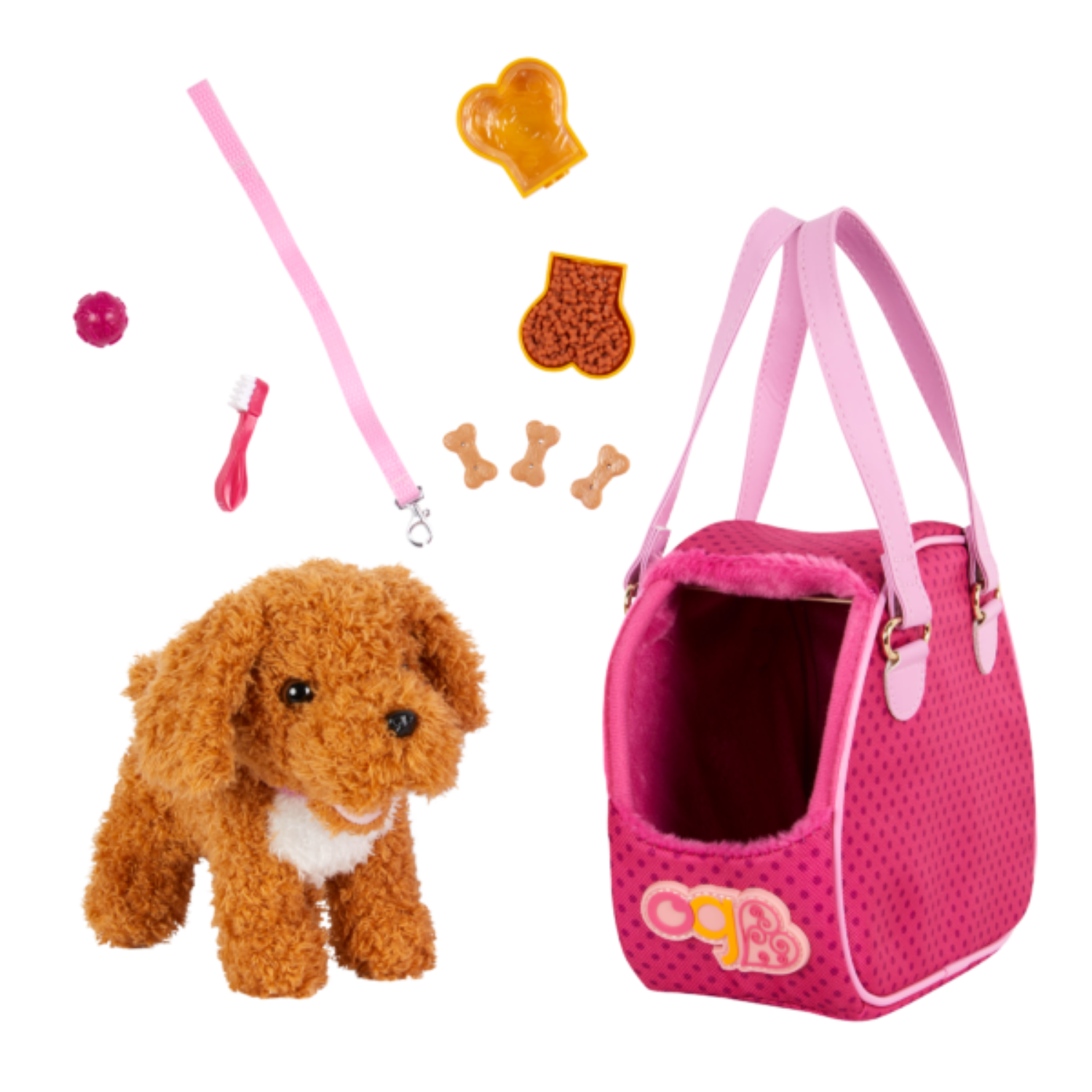 Perro de peluche poodle con bolsa