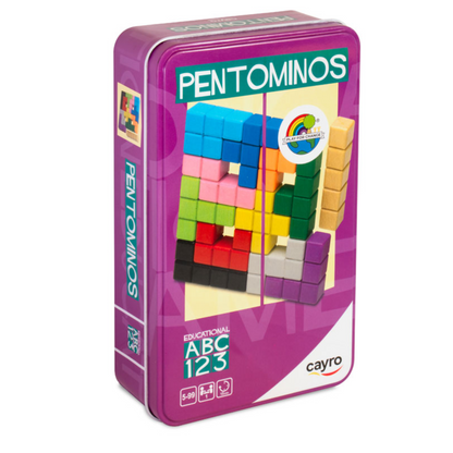 Pentominos de madera en caja de metal Travel Size