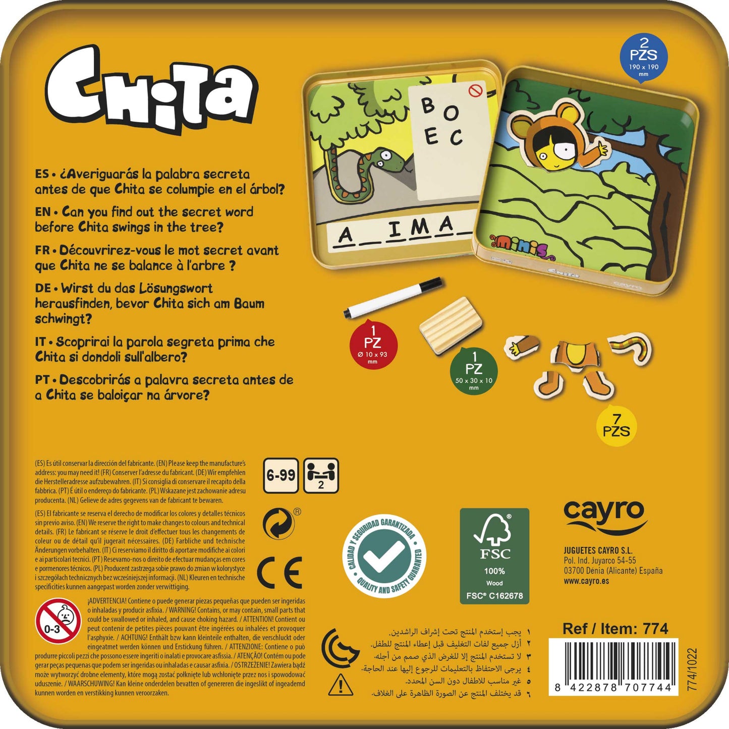 Juego Chita ahorcado magnético en caja de metal Travel Size