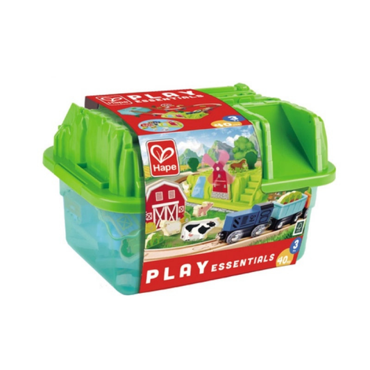 Set ferroviario de madera en balde modelo granja 40 piezas Play Essentials