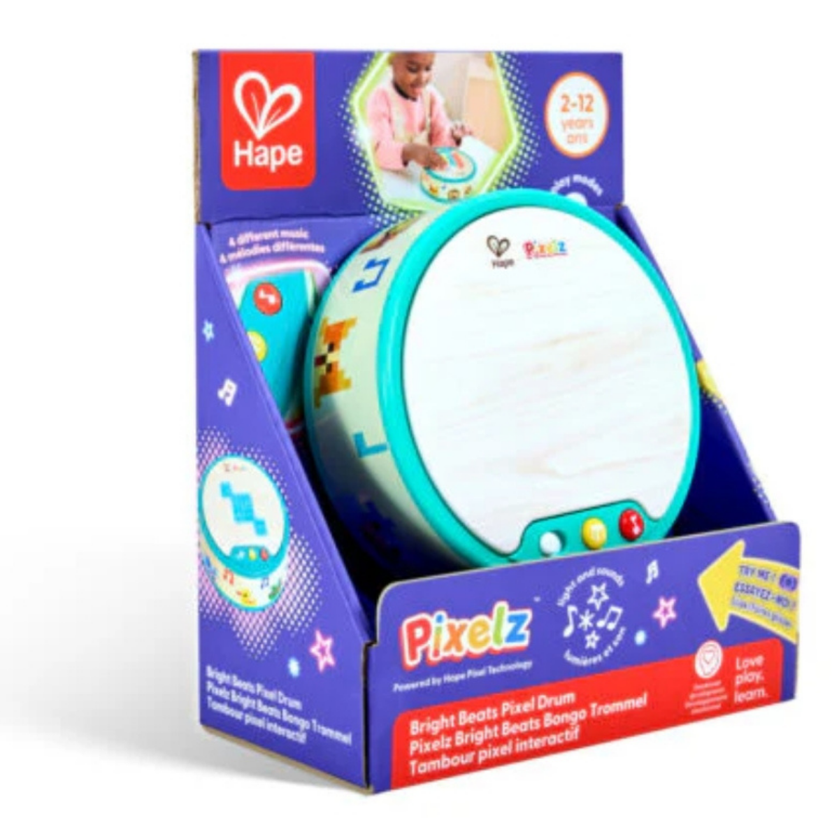 Tambor interactivo de madera Pixelz Play Essentials de Hape – vista 2