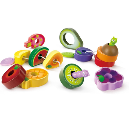 Cuentas de encaje de madera para ensartar modelo frutas 15 piezas