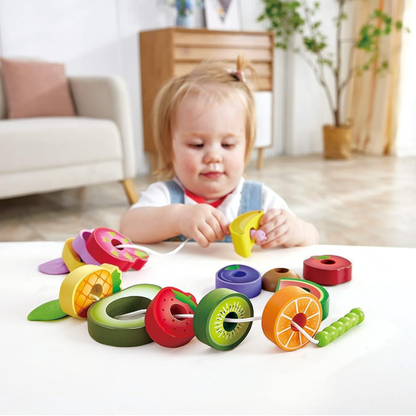 Cuentas de encaje de madera para ensartar modelo frutas 15 piezas