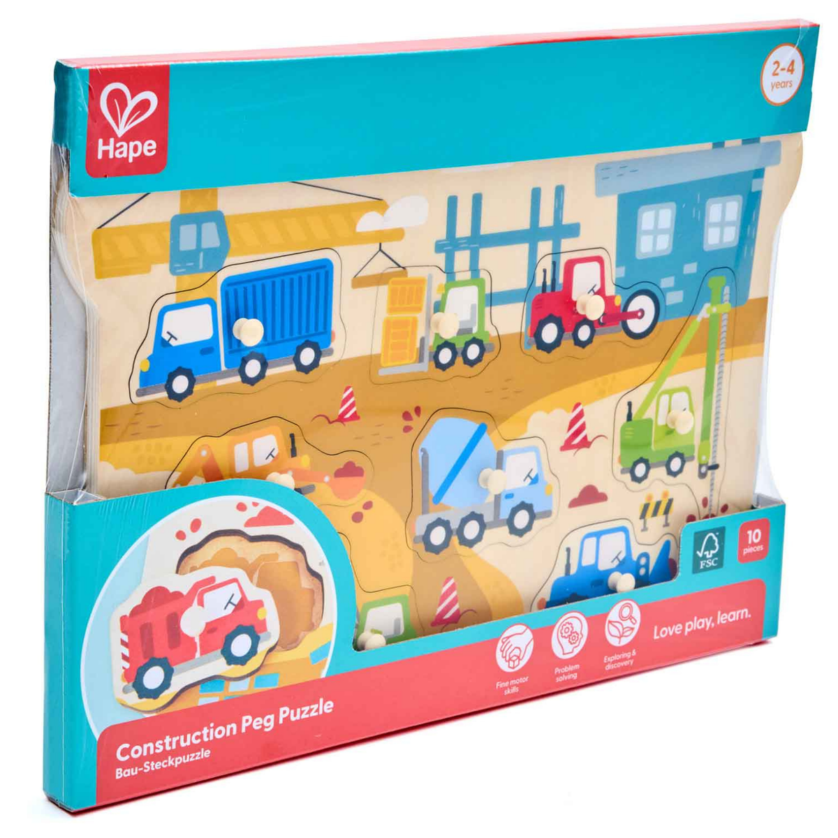 Rompecabezas de encaje con perilla de madera 10 piezas modelo construcción de Hape – vista 2
