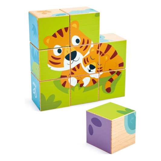 Rompecabezas de cubos de madera modelo animales salvajes 09 piezas