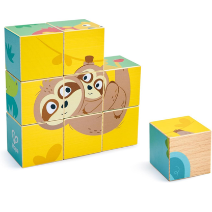 Rompecabezas de cubos de madera modelo animales salvajes 09 piezas