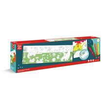 Rollo de papel continuo para colorear modelo dinosaurio con marcadores