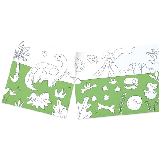 Rollo de papel continuo para colorear modelo dinosaurio con marcadores