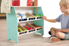 Tienda de mercado de madera frutas y verduras 62 piezas Play Essentials