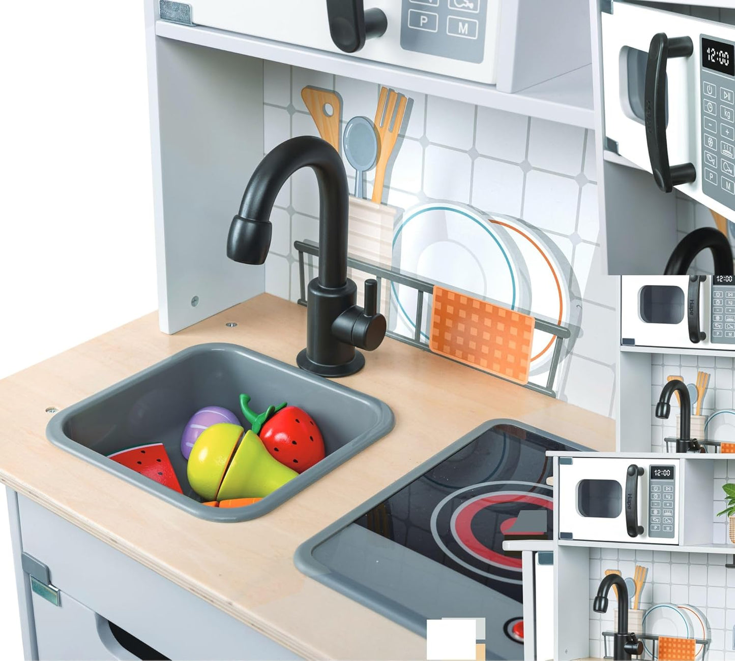 Cocina moderna de madera con luces y sonido Play Essentials 6 piezas