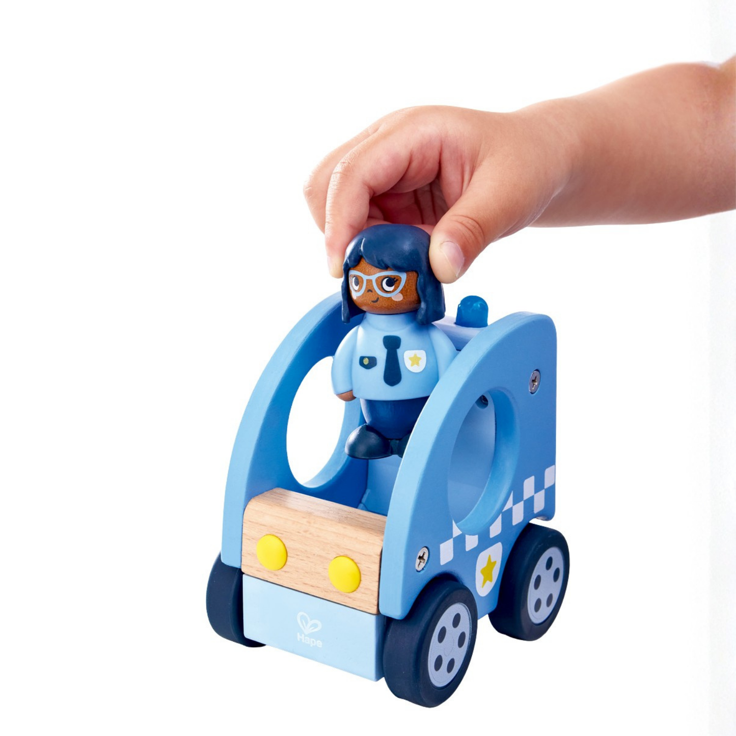 Hapeland set auto y policía de madera + cuento