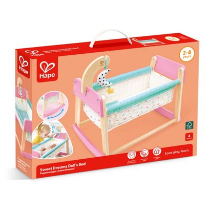 Cuna moisés de madera y tela para muñecas 04 piezas