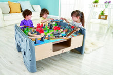 Mesa deluxe ferroviaria de madera con trenes y rieles 70 piezas