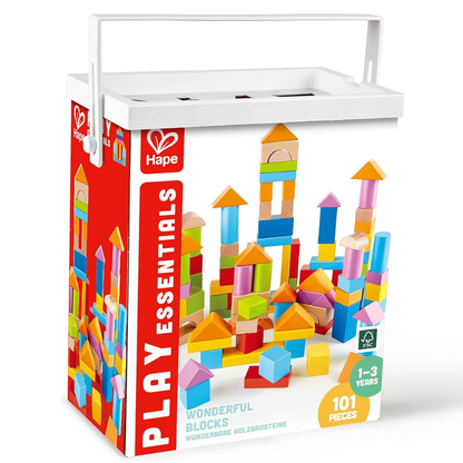Set de 101 bloques de madera en balde Play Essentials