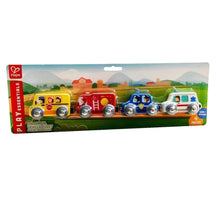 Set de vagones de madera modelo vehículos urbanos 03 piezas