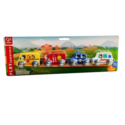 Set de vagones de madera modelo vehículos urbanos 03 piezas