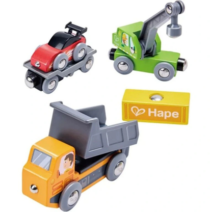 Set de vagones de madera modelo construcción 03 piezas