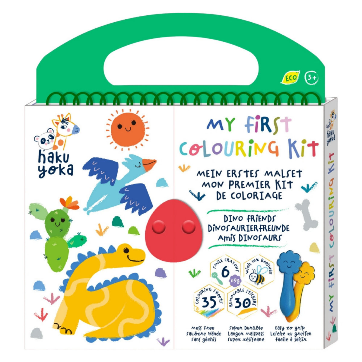 Mi primer set de coloreo modelo dinosaurio: 35 hojas + 06 crayones multicolor + 30 stickers