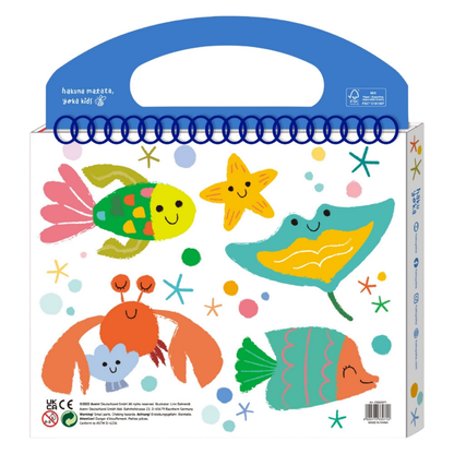 Mi primer set de coloreo modelo animales marinos: 35 hojas + 06 crayones multicolor + 30 stickers