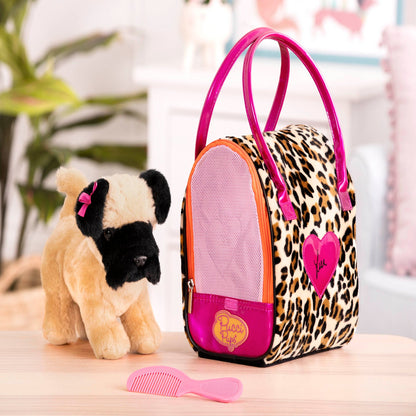 Pucci Pups perro pug con cartera leopardo